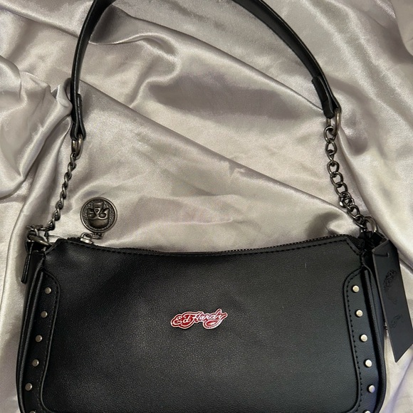 Ed Hardy Black and Red Studded Shoulder Bag - Picture 4 of 7
